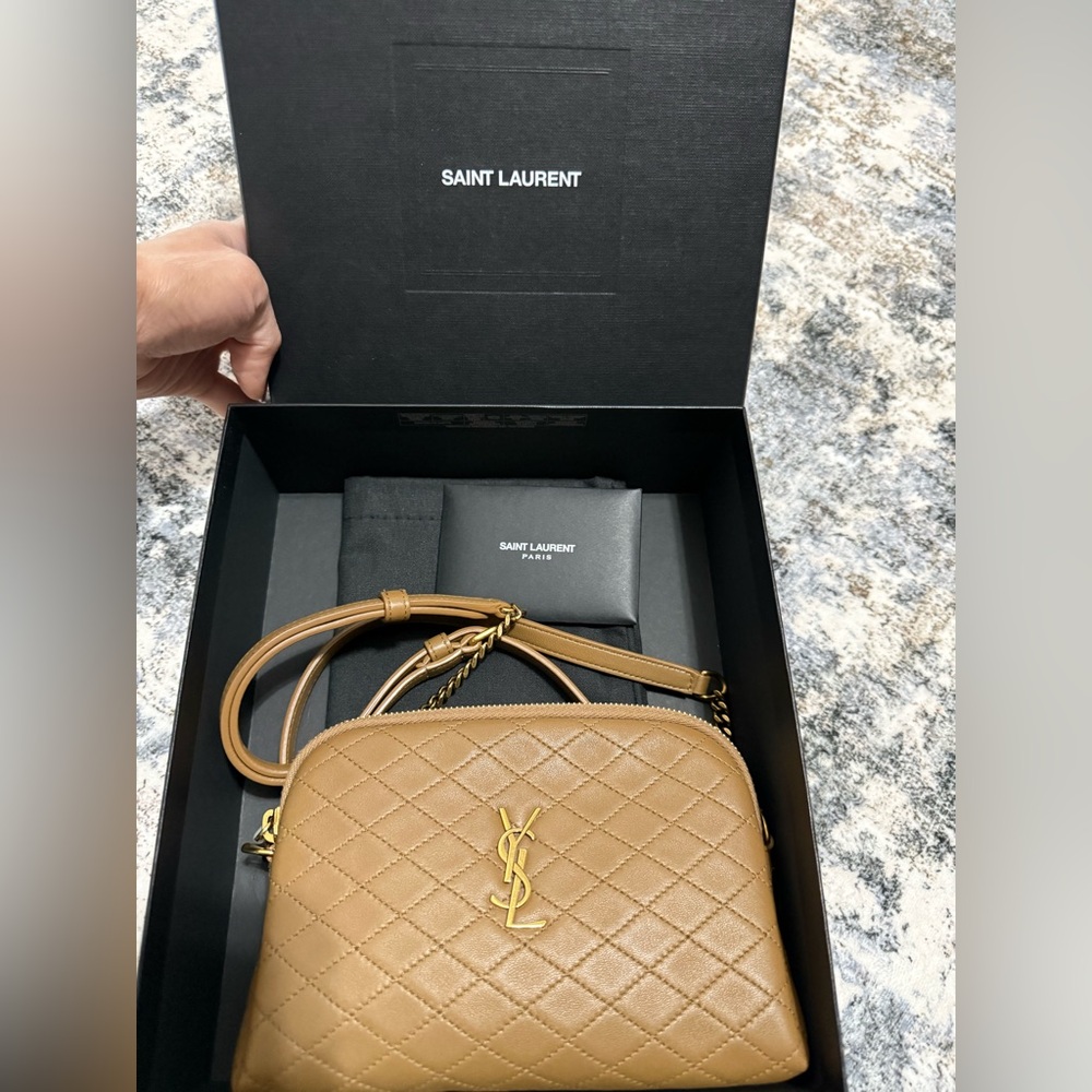 Yves Saint Laurent Gaby Chain Pouch in Quilted Lambskin in Dark Cork